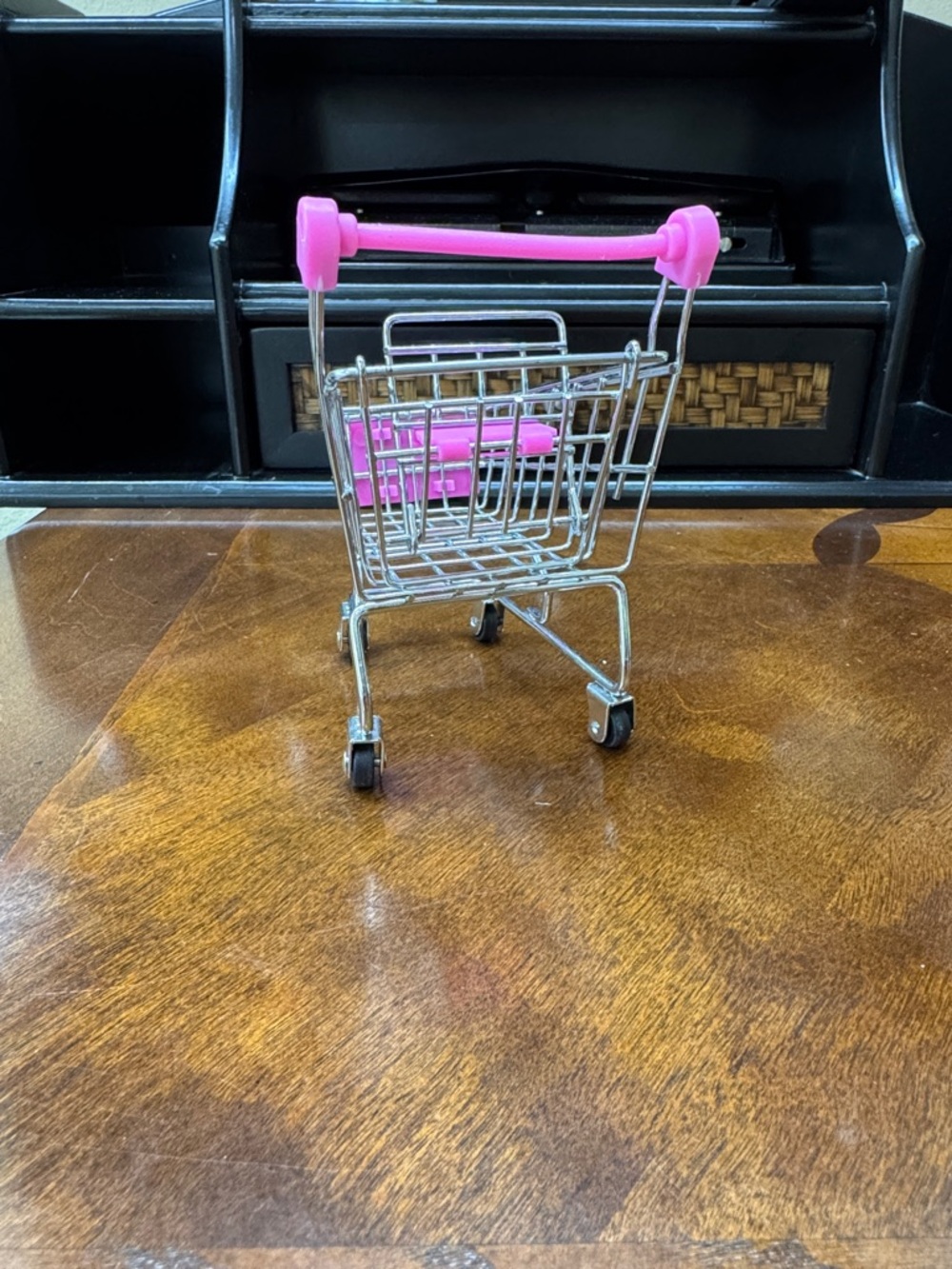 Mini Metal Doll Shopping Cart Pink Rolling Wheels 5” Tall - Picture 3 of 4